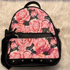 Juicy Couture Black Mini Backpack with wallet Pink Rose Print